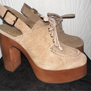 NEW VINCE CAMUTO BROWN SUEDE LEATHER PLATFORM PUMPS SIZE 5 1/2M